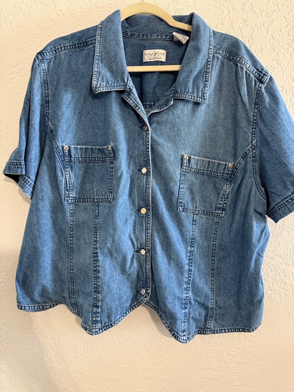 3X Blue Denim Button-Down Short Sleeve Denim Shirt Preowned